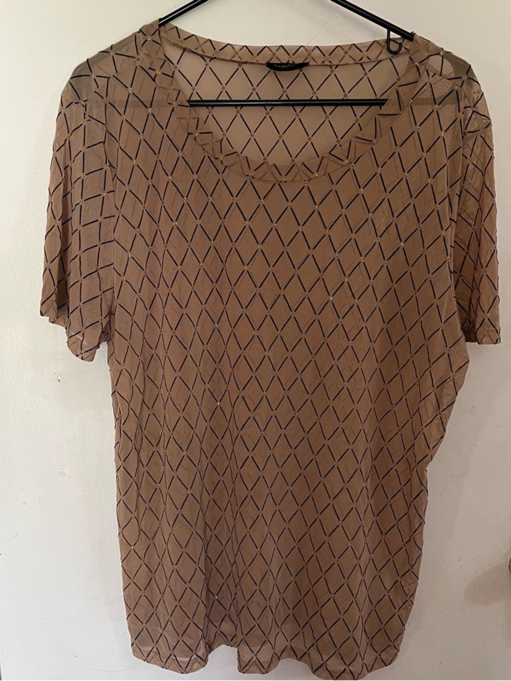 Relaxed Fit Brown Geometric Short-Sleeve Blouse